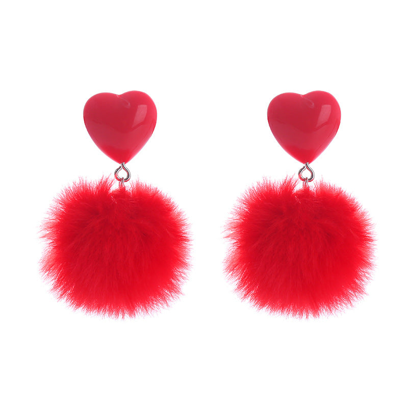 Wholesale Fur Ball Love Resin Earrings
