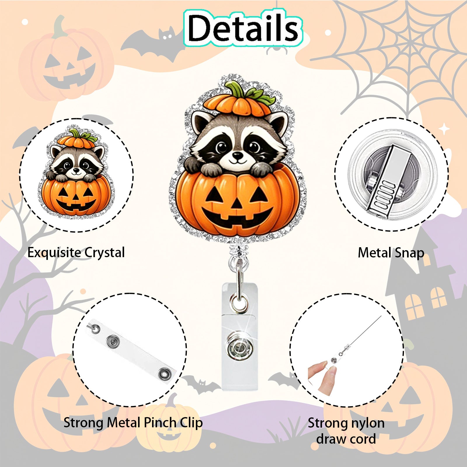 Wholesale  Cute Raccoon Acrylic Retractable Badge Holder with Alligator Clip