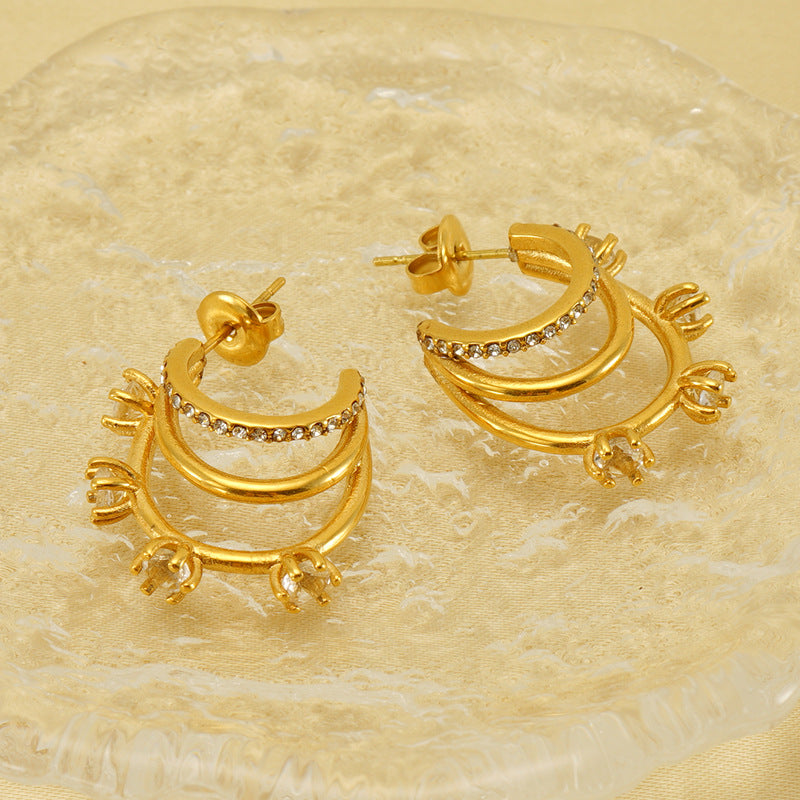 Wholesale  creative temperament inlaid zircon stainless steel non-fading earrings