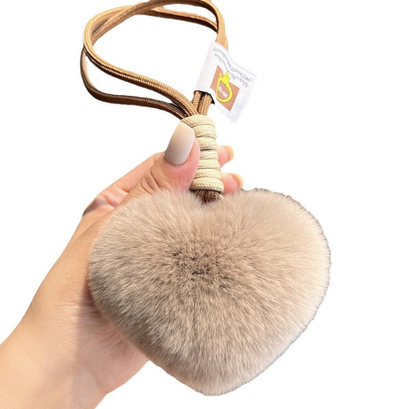 Wholesale Cute Real Rex Rabbit Hair Love Hand Rope wristlet keychain