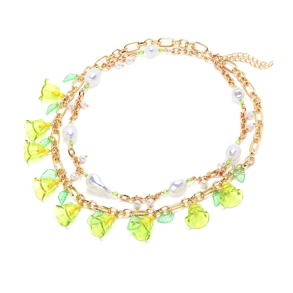 Wholesale Layered Color Flower Pendant Necklace