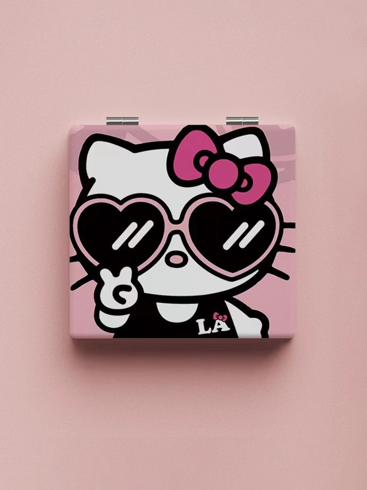 Wholesale Cartoon Double-sided Mirror PU Leather Portable Folding Small Mirror ACCVIP-MR-Haic003
