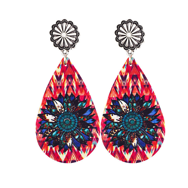 Wholesale Western Denim distressed style sunflower leather earrings