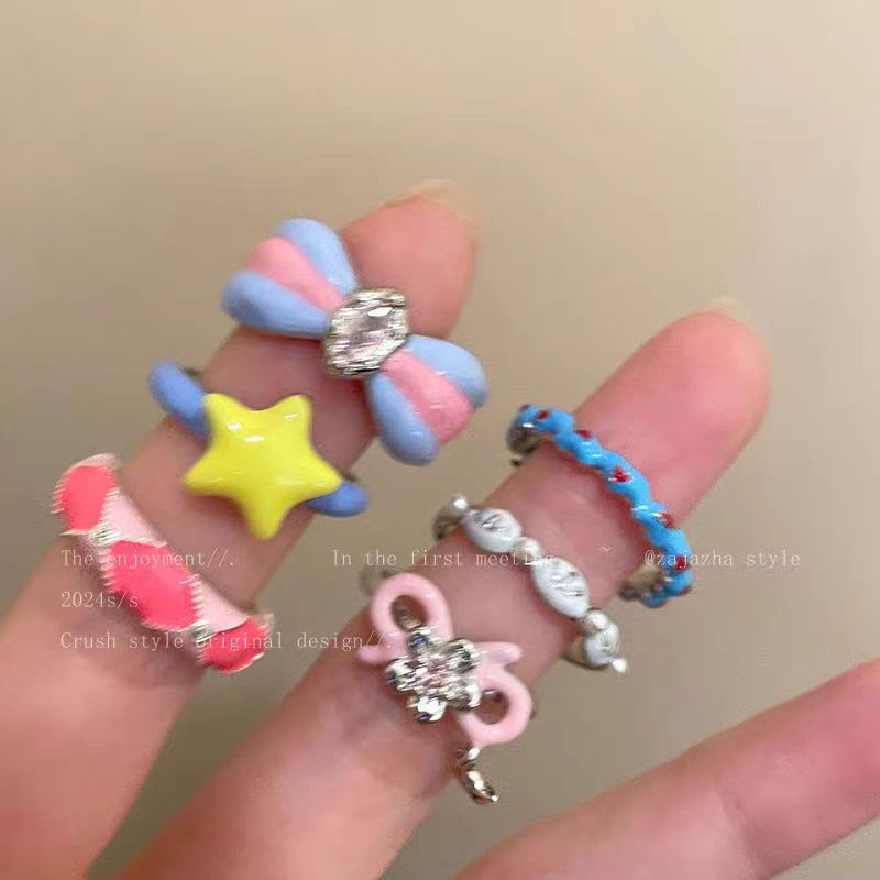 Wholesale Dopamine Color Drop Glaze Star Ring Zinc Alloy Korean Style Boutique Resale Jewelry Accessory