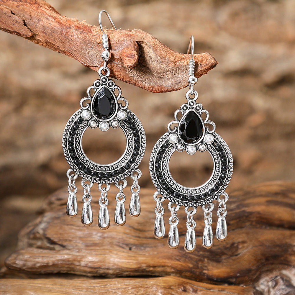 Wholesale Zinc Alloy Retro Ethnic Tassel Earrings with Geometric Pattern,  Fashion Accessory Gift