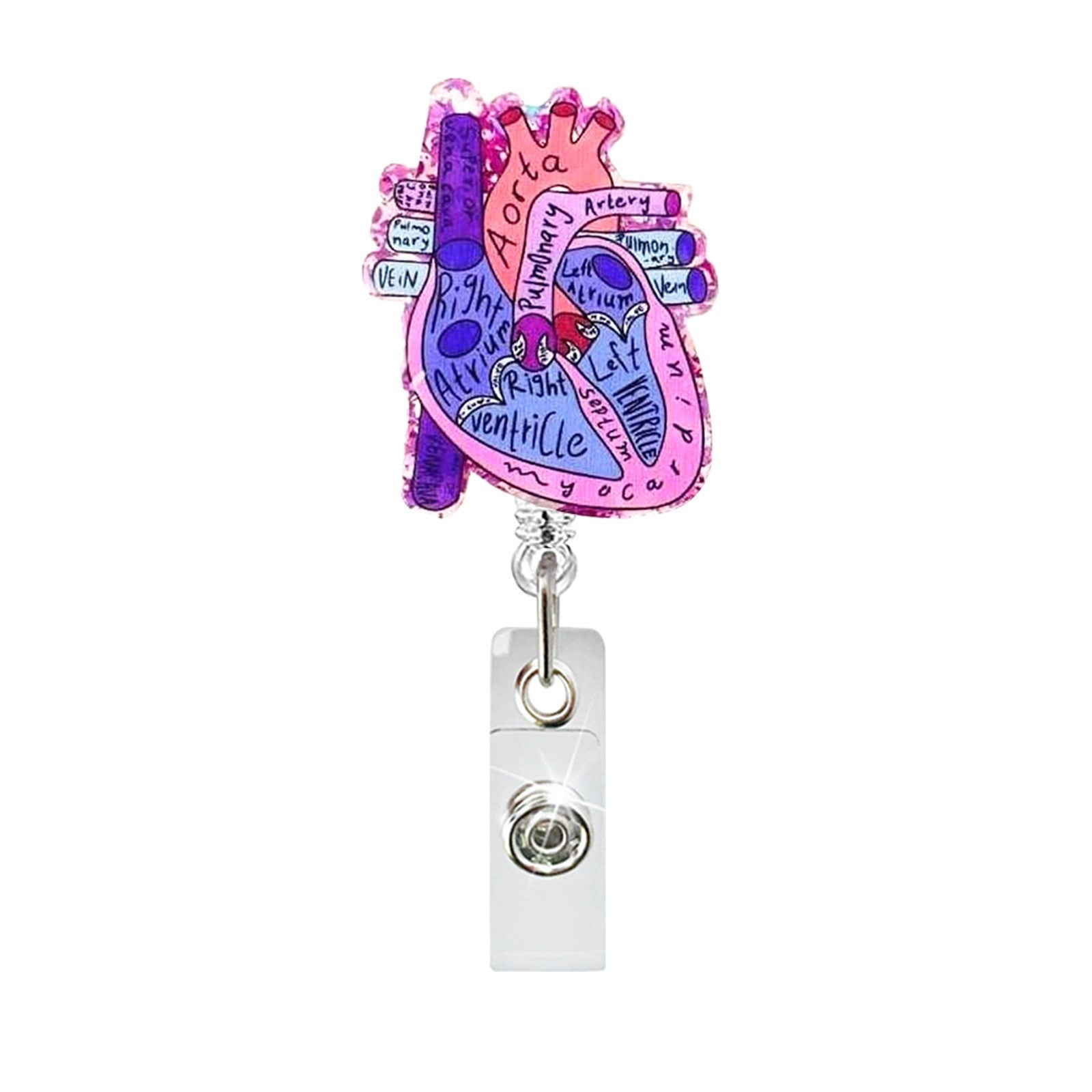 Wholesale Creative Heart and Lung Pattern Telescopic Clip Badge Holder ABS Plastic Easy-Pull Buckle Boutique Accessory