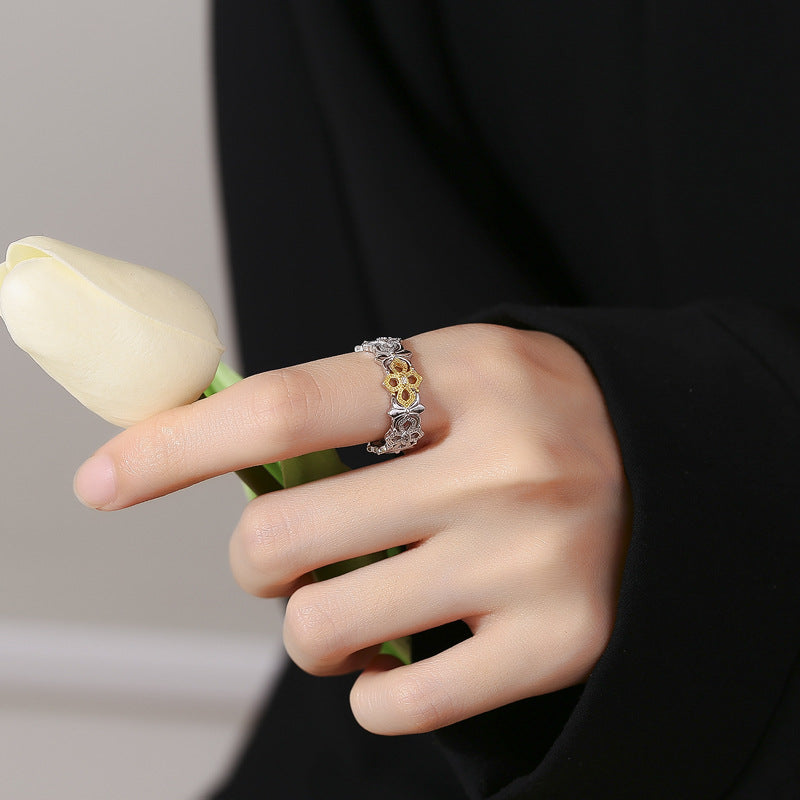 Wholesale s925 sterling silver contrast color Camellia Open ring