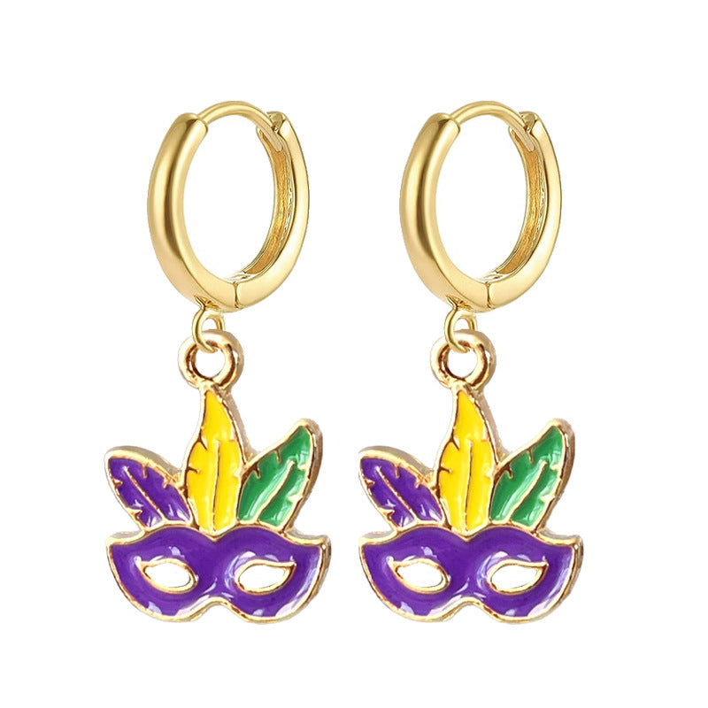 Wholesale 2 pairs/pack Mardi Gras King Donut Metal Earrings ACC-ES-HY208