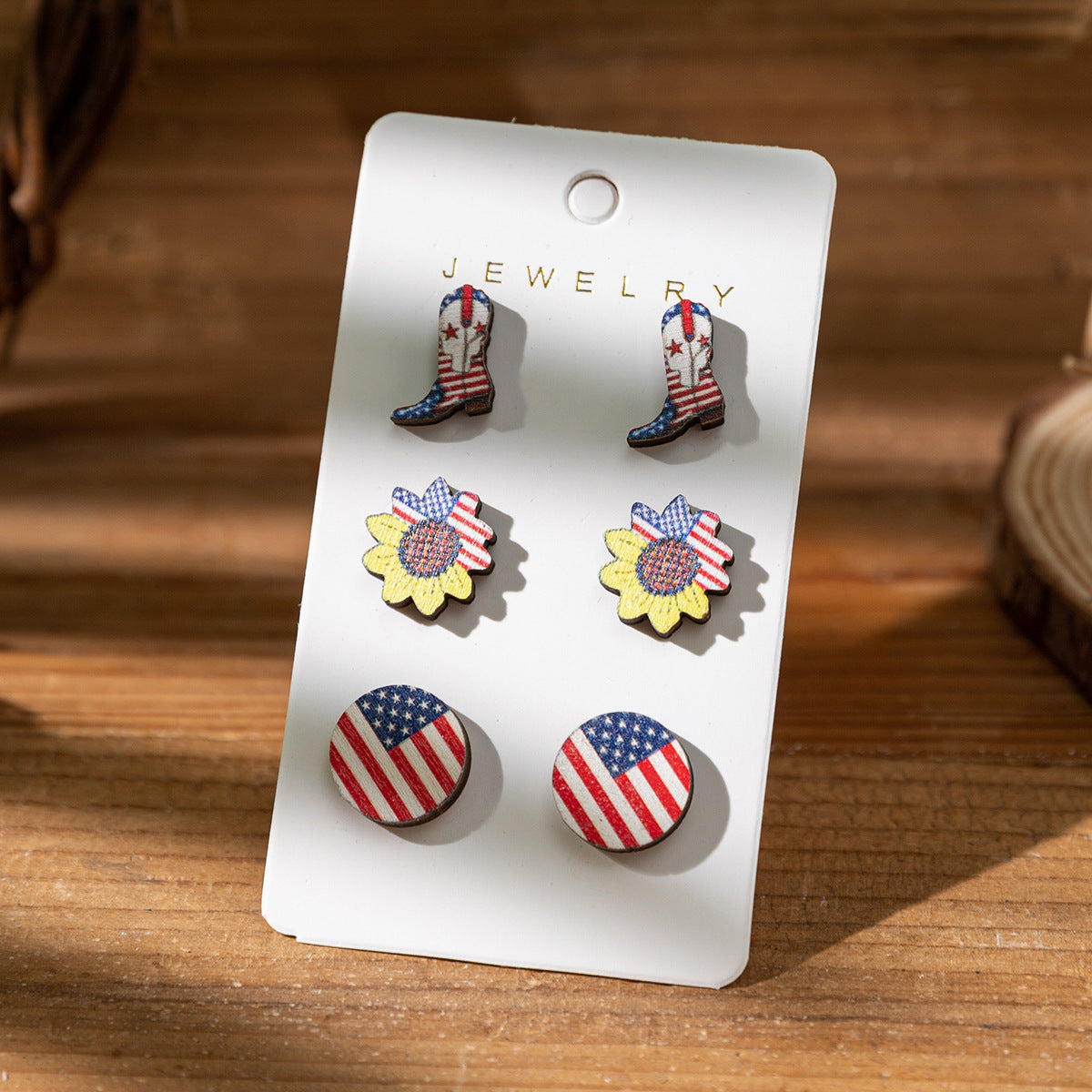 Wholesale Independence Day Painted Wooden Earrings