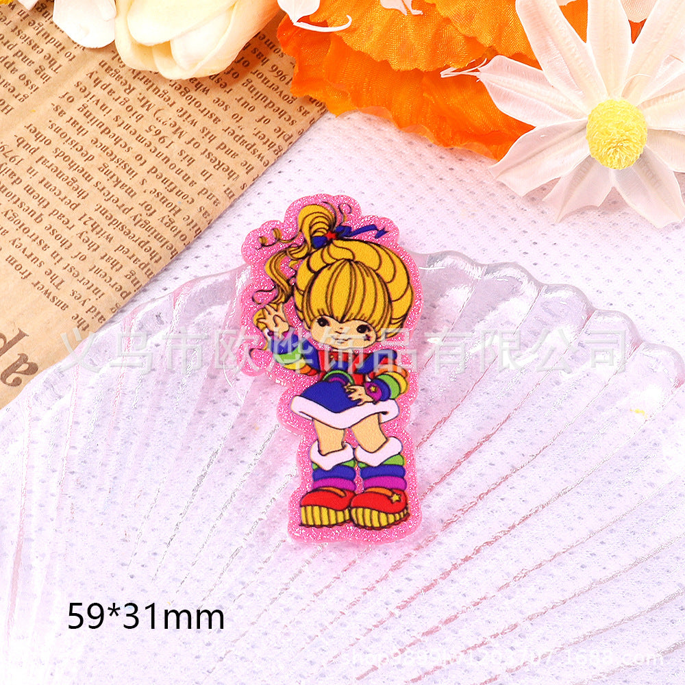 Wholesale 10pcs DIY Flatback Cartoon Rainbow Girl Acrylic Flatback Badge Reels Retractable Keychain DIY Accessories