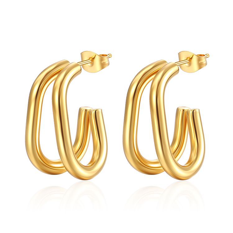 Wholesale Geometric 201 Stainless Steel Earrings 18k Gold Plated Earrings ACC-ES-MuShan001