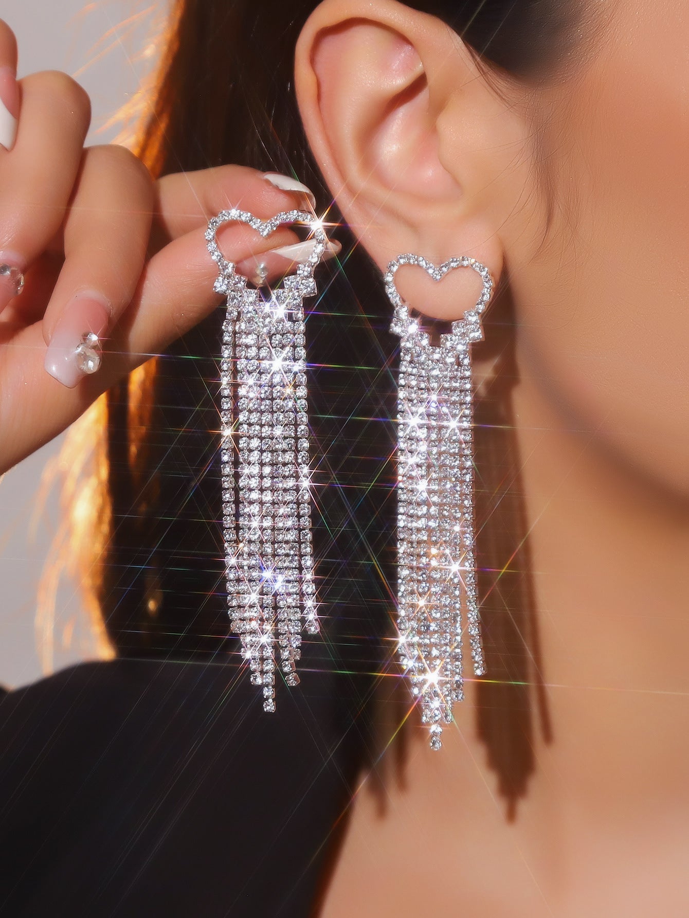 Wholesale Independence Day Exaggerated Long Tassel Love Earrings