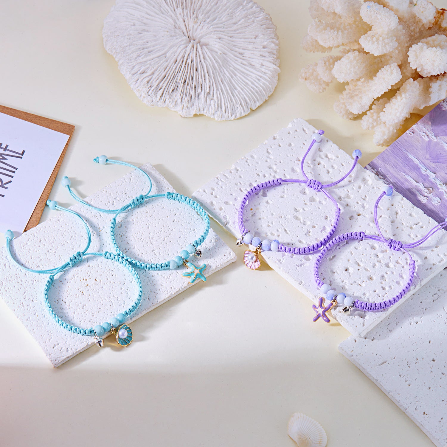 Wholesale shell bracelet  oil drop shell starfish ceramic bead bell hand woven bracelet