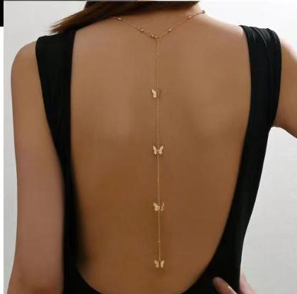 Wholesale Alloy sexy back chain necklace  bow pendant body chain women's long necklace