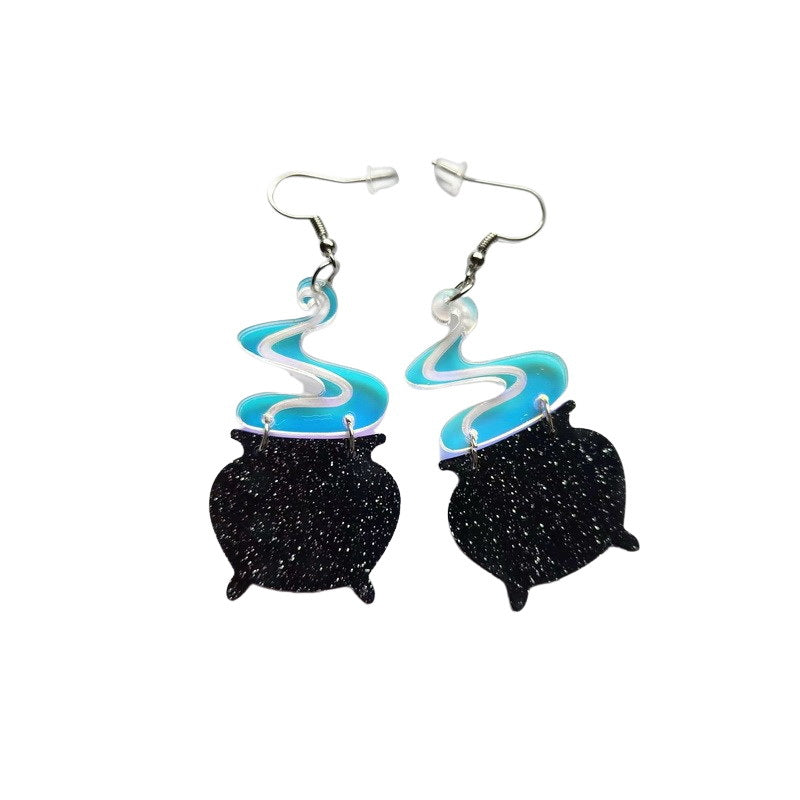 Wholesale Halloween Black Glitter Acrylic Magic Witch Bar Acrylic Earrings ACC-ES-XP020