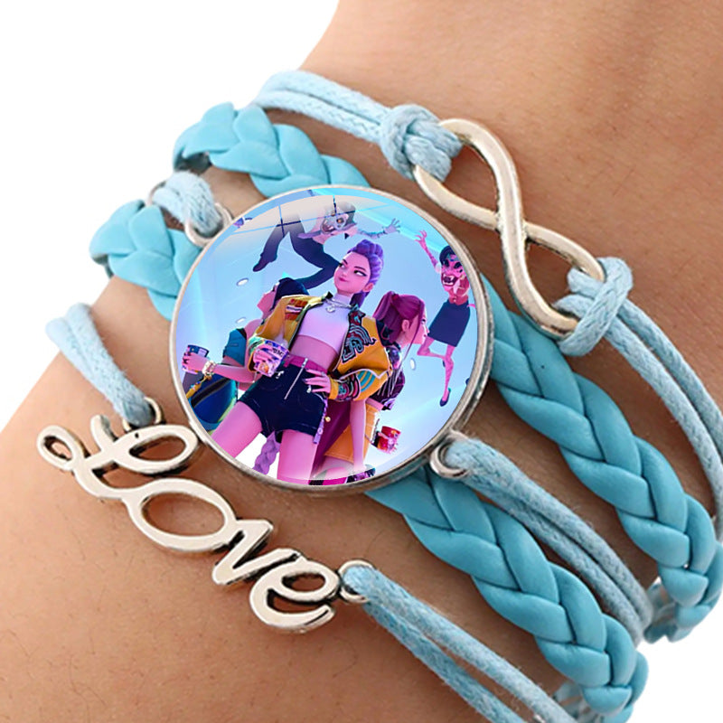 Wholesale kpop anime leather multi-layer blue braided hand jewelry