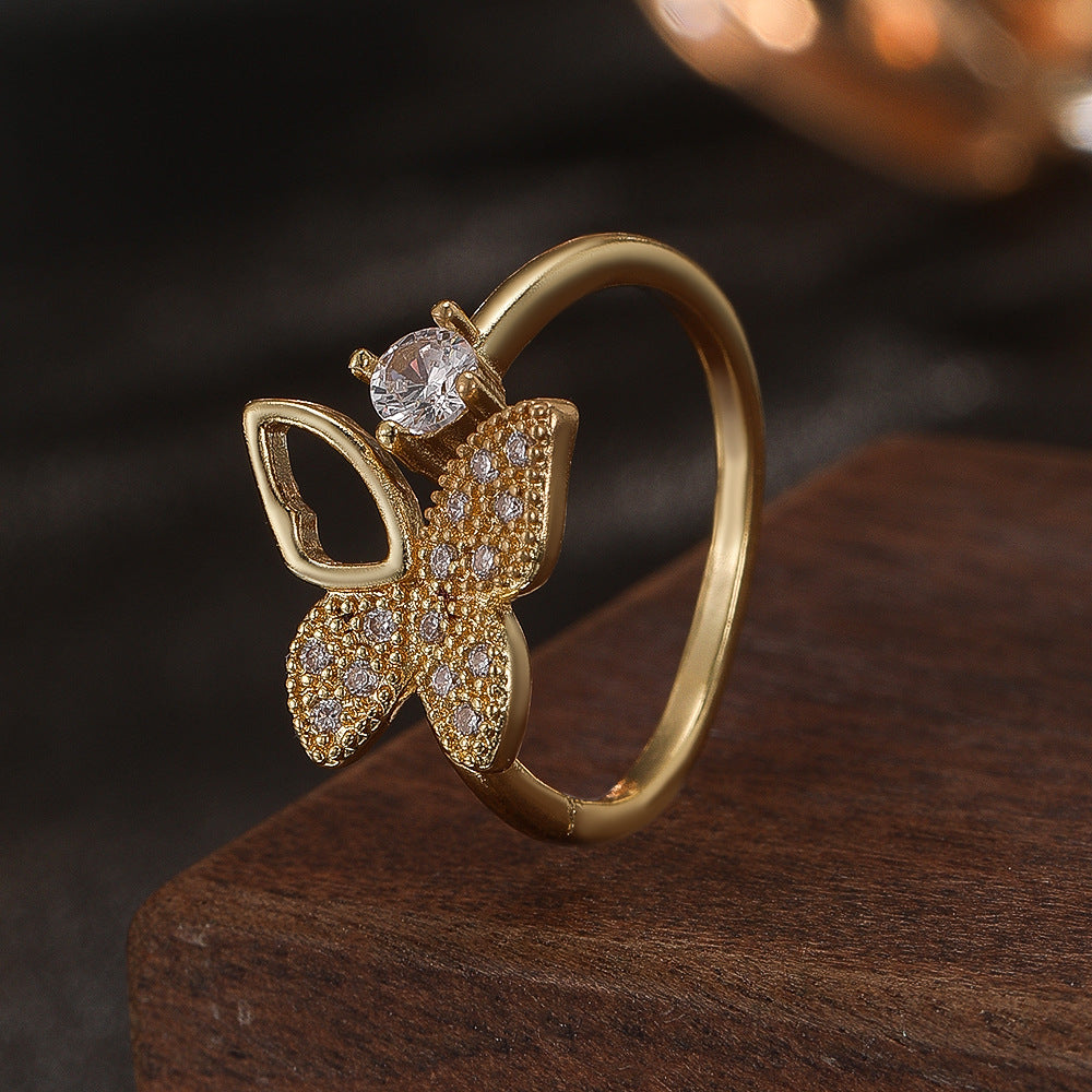 Wholesale Gold Butterfly Moissanite Open Ring For Women Everyday Wear Fashion Accessory