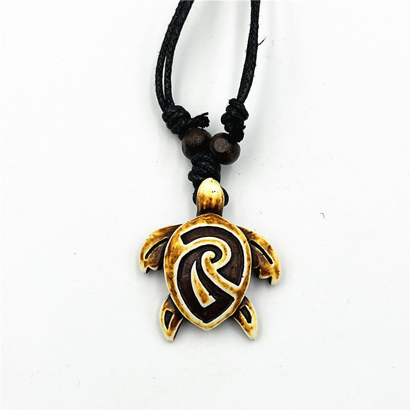 Wholesale Vintage Turtle Necklace Carved Turtle Pendant Resin Sweater Chain ACC-NE-ShuangDe001