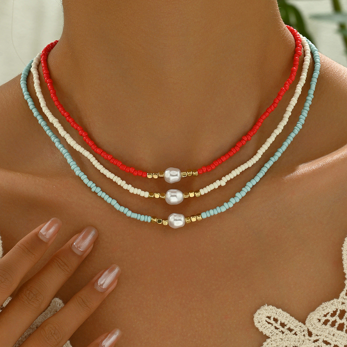 Wholesale Bohemian Vintage Pearl Braided Rice Bead Necklace