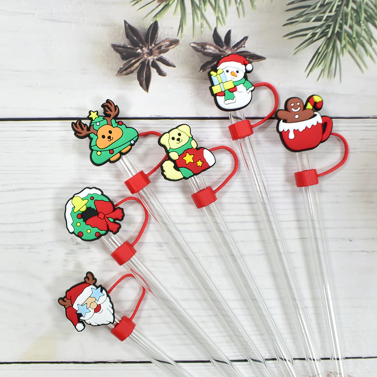 Wholesale Random 100pcs  Christmas series  10mm PVC Soft Straw Tube Cap