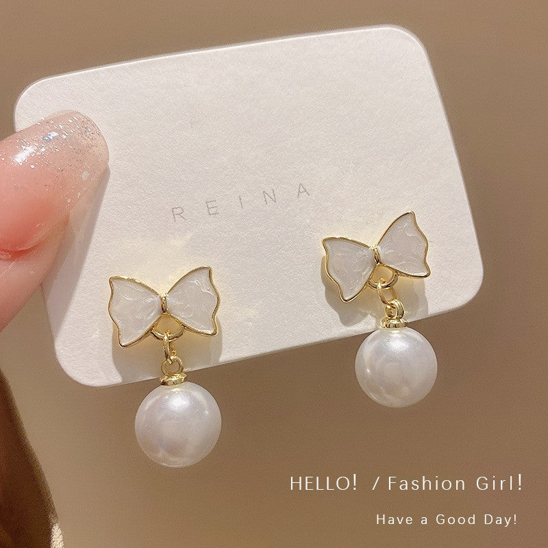 Wholesale Bow Copper S925 Silver Needle Earrings Bow Earrings Pearl Earrings ACC-ES-LvSha002