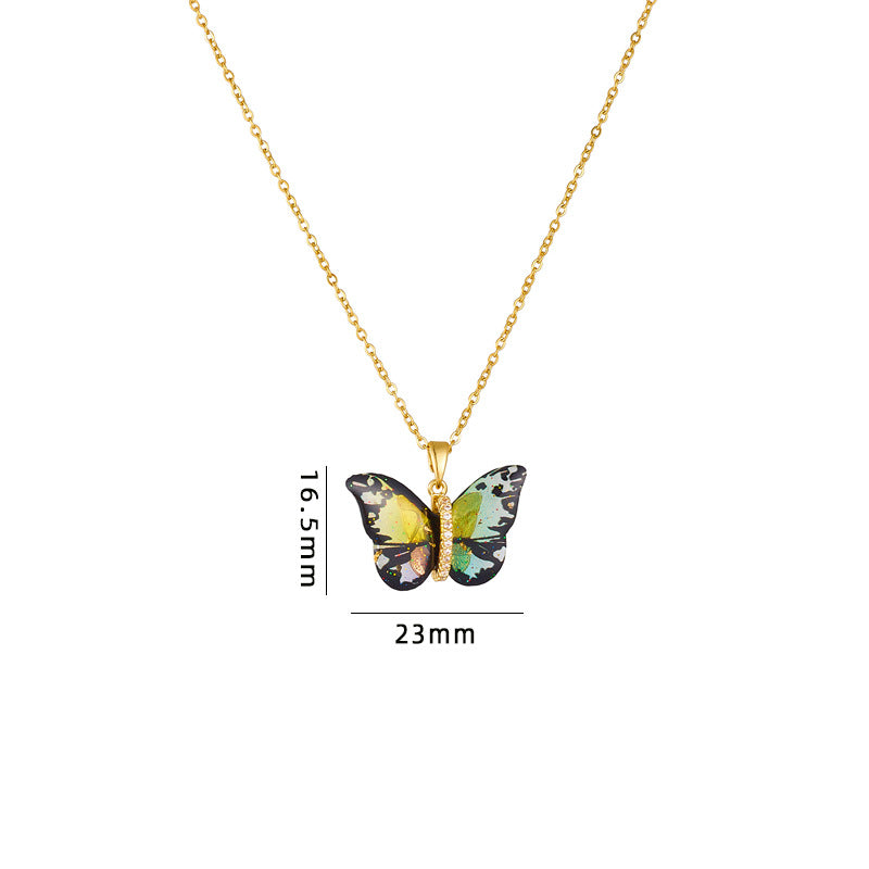 Wholesale Titanium Steel Necklace Epoxy Color Butterfly Pendant Clavicle Chain Choker Necklace ACC-NE-Rongc008