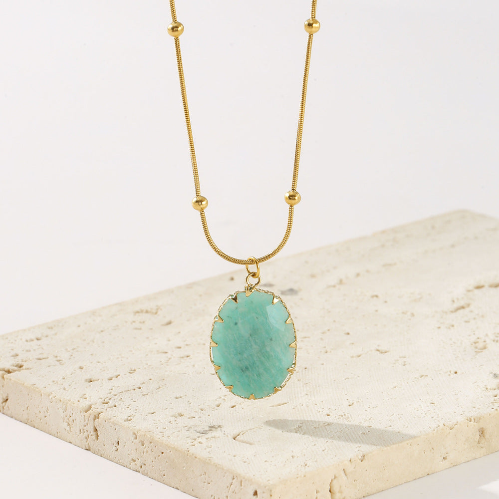 Wholesale Stainless steel 18K gold natural stone necklace