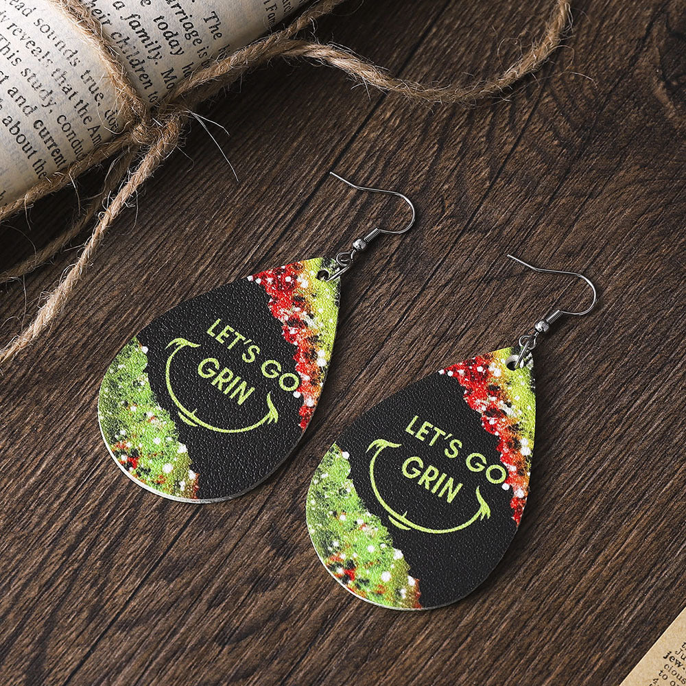 Wholesale St. Patrick's Day Crystal Double Sided PU Leather Earrings ACC-ES-ChuLian089