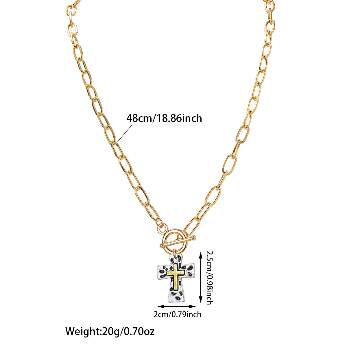 Wholesale  two-tone cross pendant paperclip chain necklace