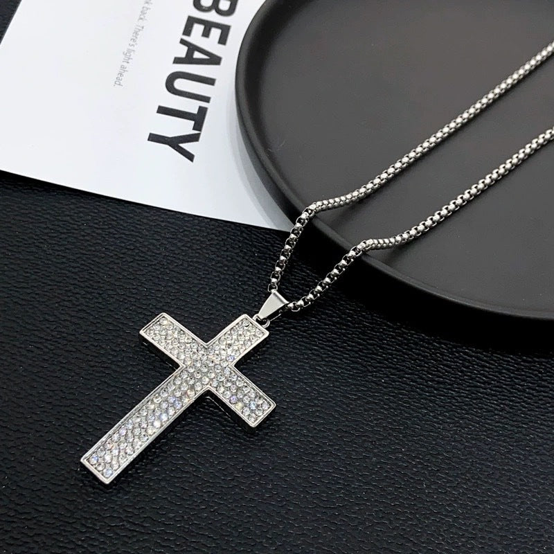 Wholesale Retro Hip Hop Diamond-Cut Cross Pendant Necklace - Zinc Alloy Men' s Fashion Jewelry Accessory