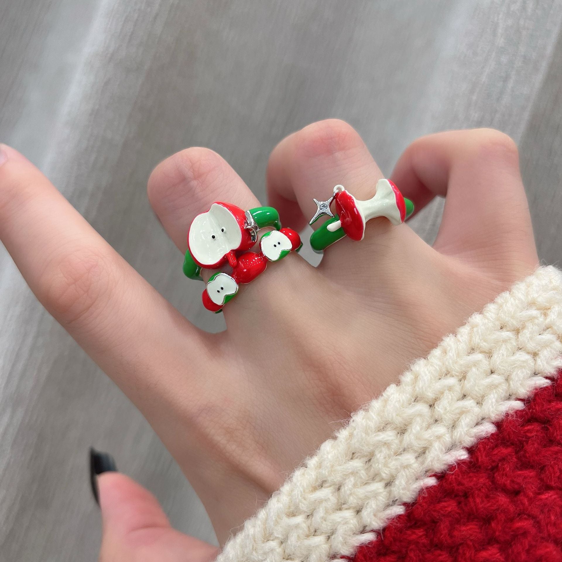 Wholesale  Red and Green Apple Open Ring