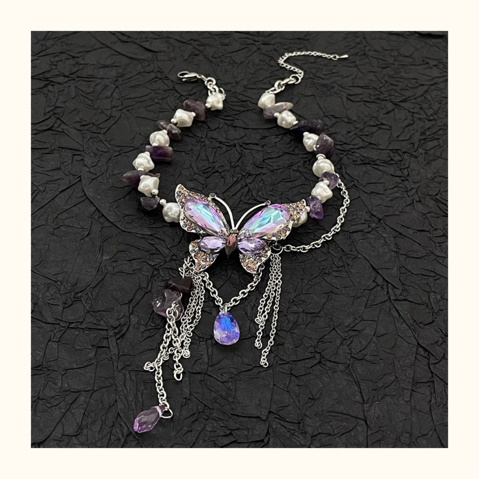 Wholesale Purple Zircon Butterfly Beaded Necklace