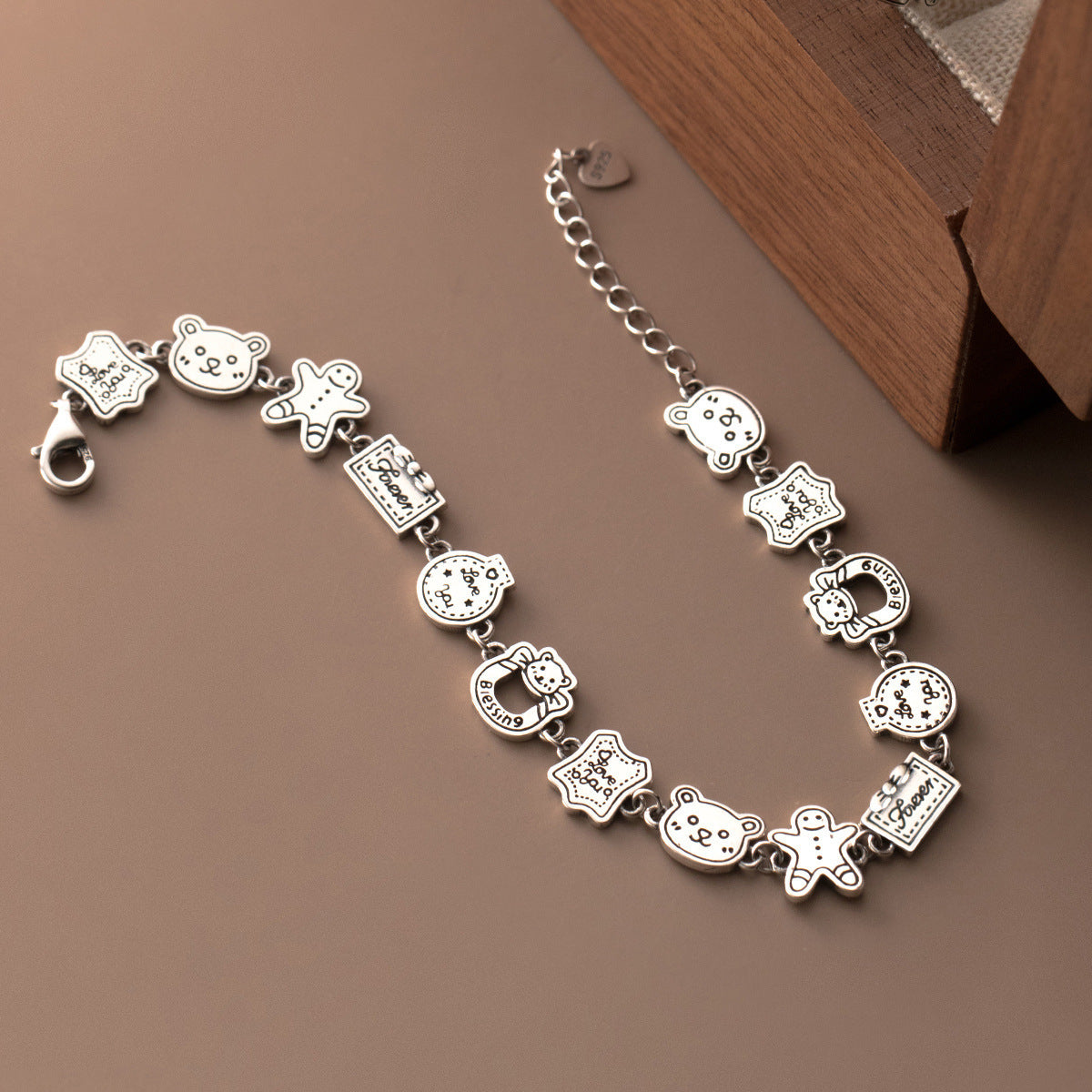 Wholesale 925 Graffiti Gingerbread Man Bear Sterling Silver Bracelet