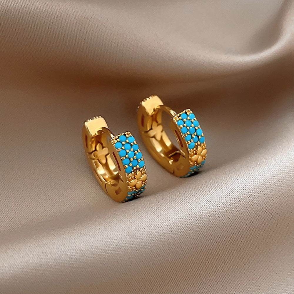 Wholesale Elegant  Sophisticated Four-Leaf Clover Turquoise Stud Earrings