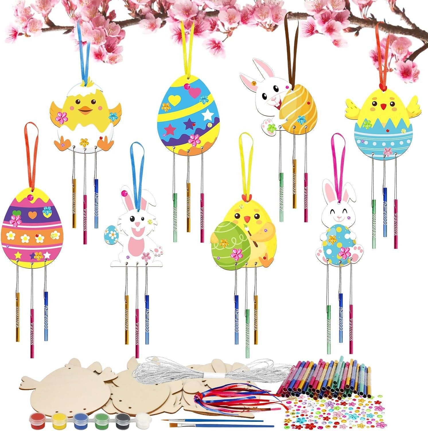 Wholesale wooden chick wind chime suit DIY wooden Easter suit