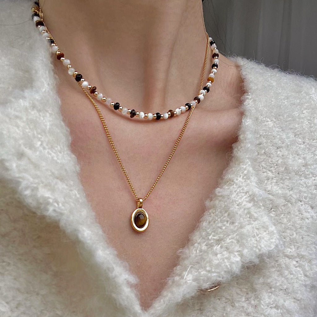 Wholesale Retro Natural Tiger Eye Stone Clavicle Necklace Copper Electroplated Fashion Jewelry Accessory