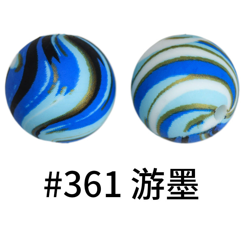 Wholesale 50pcs Western Style Leopard Skull Color Aztec Printed Silicone Balls Beads ACC-BDS-HeSheng003