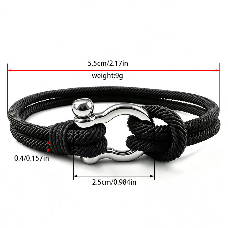 Wholesale Handmade Alloy Black Rope Bracelet With Horseshoe Buckle Unisex Fashion Accessory Gift