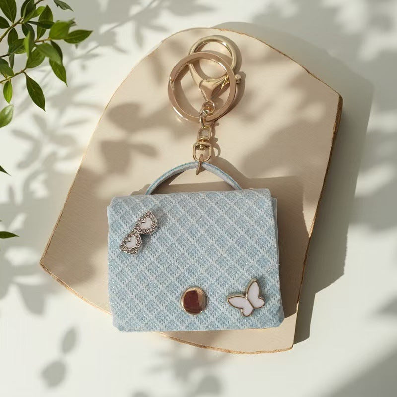 Wholesale Chic Pink Plaid Leather Keychain Bag Coin Purse With Keyring