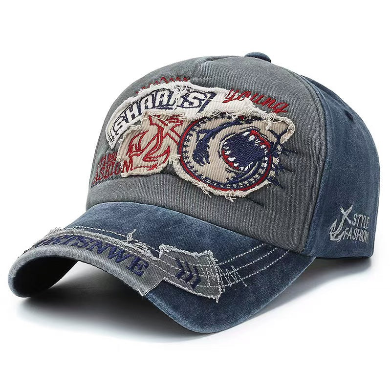 Wholesale Vintage Shark Denim Baseball Cap for Women Distressed Wash Sun Protection Fashion Accessory