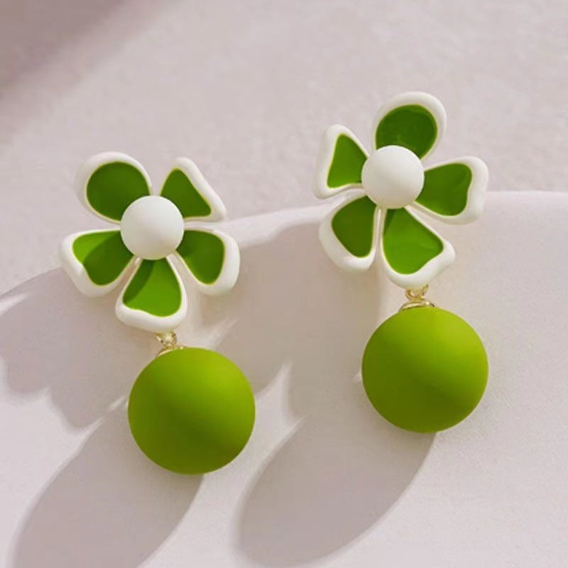 Wholesale Versatile Summer Fresh Green Floral Stud Earrings