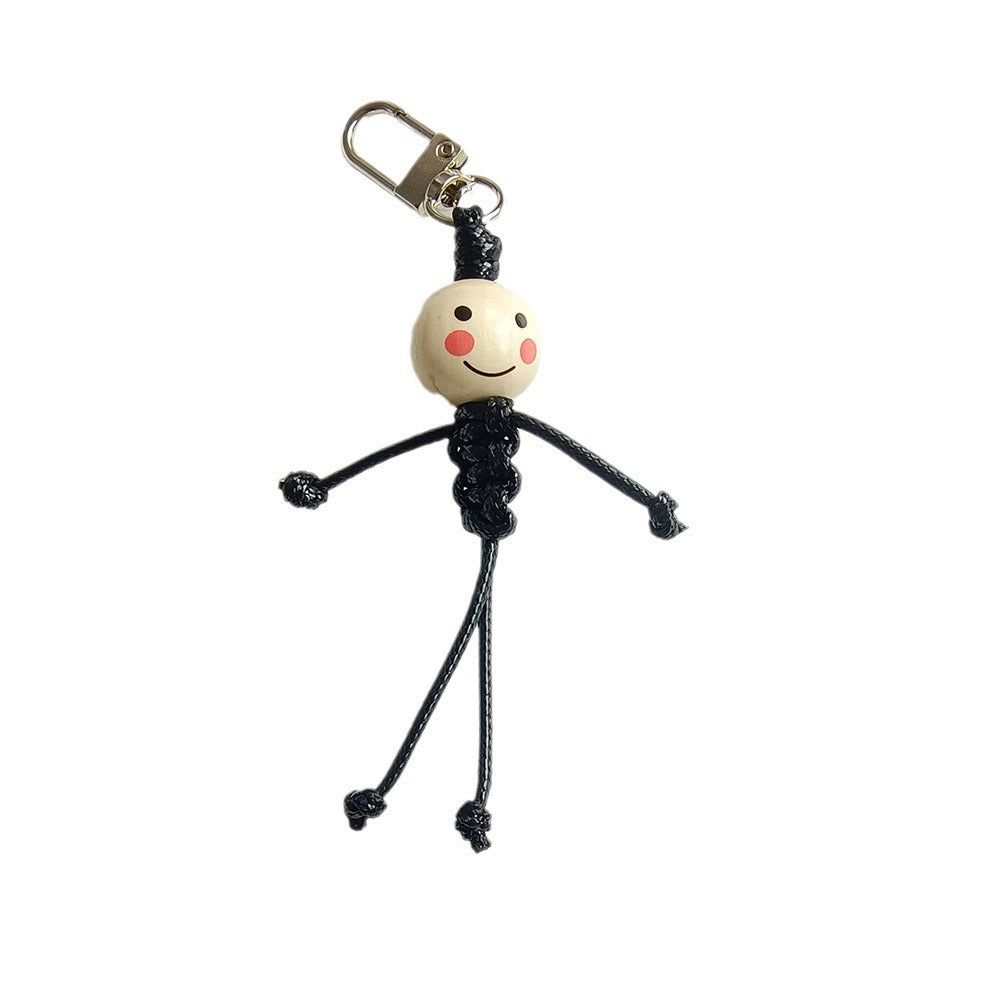 Wholesale Creative Hand-woven Stickman Keychain Wooden Beads Smiley Face School Bag Pendant ACC-KC-YCY007