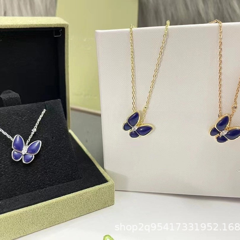Wholesale Gold Electroplated Butterfly Necklace,  Turquoise and Mother-of-Pearl,  Trendy Jewelry Accessory