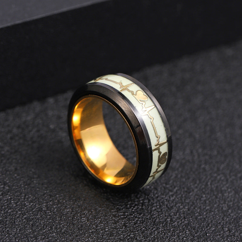 Wholesale Rotatable Stainless Steel Luminous Electrocardiogram Luminous Ring ACC-RS-ZhongQi006