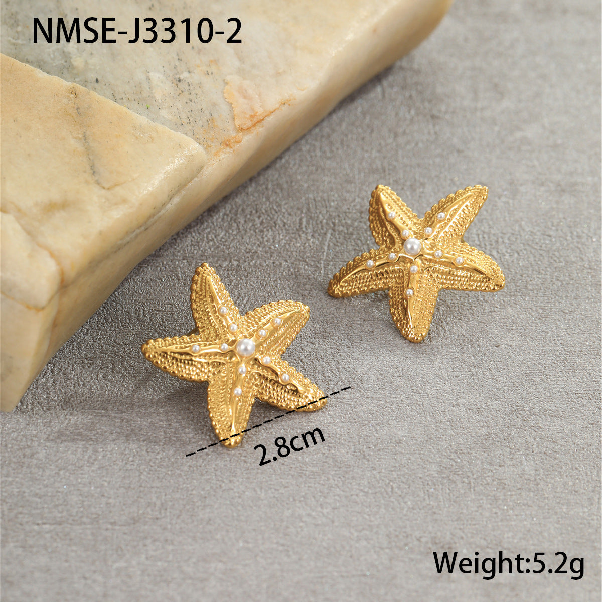 Wholesale Summer Ocean Resort Style Starfish Texture Stainless Steel Earrings