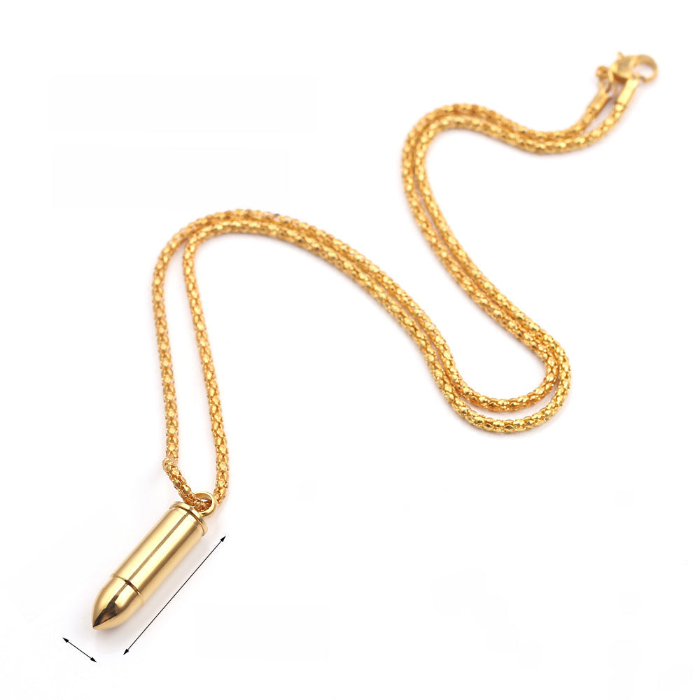 Wholesale  men's domineering pendant stainless steel bullet can be opened necklace
