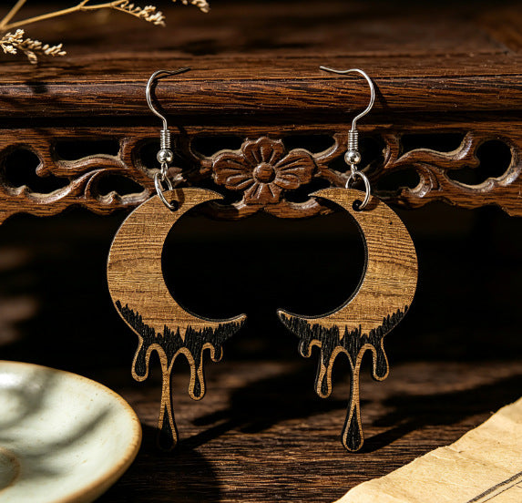 Wholesale Retro Bohemian Wooden Crescent Earrings Trendy Fashion Accessory Gift For Party
