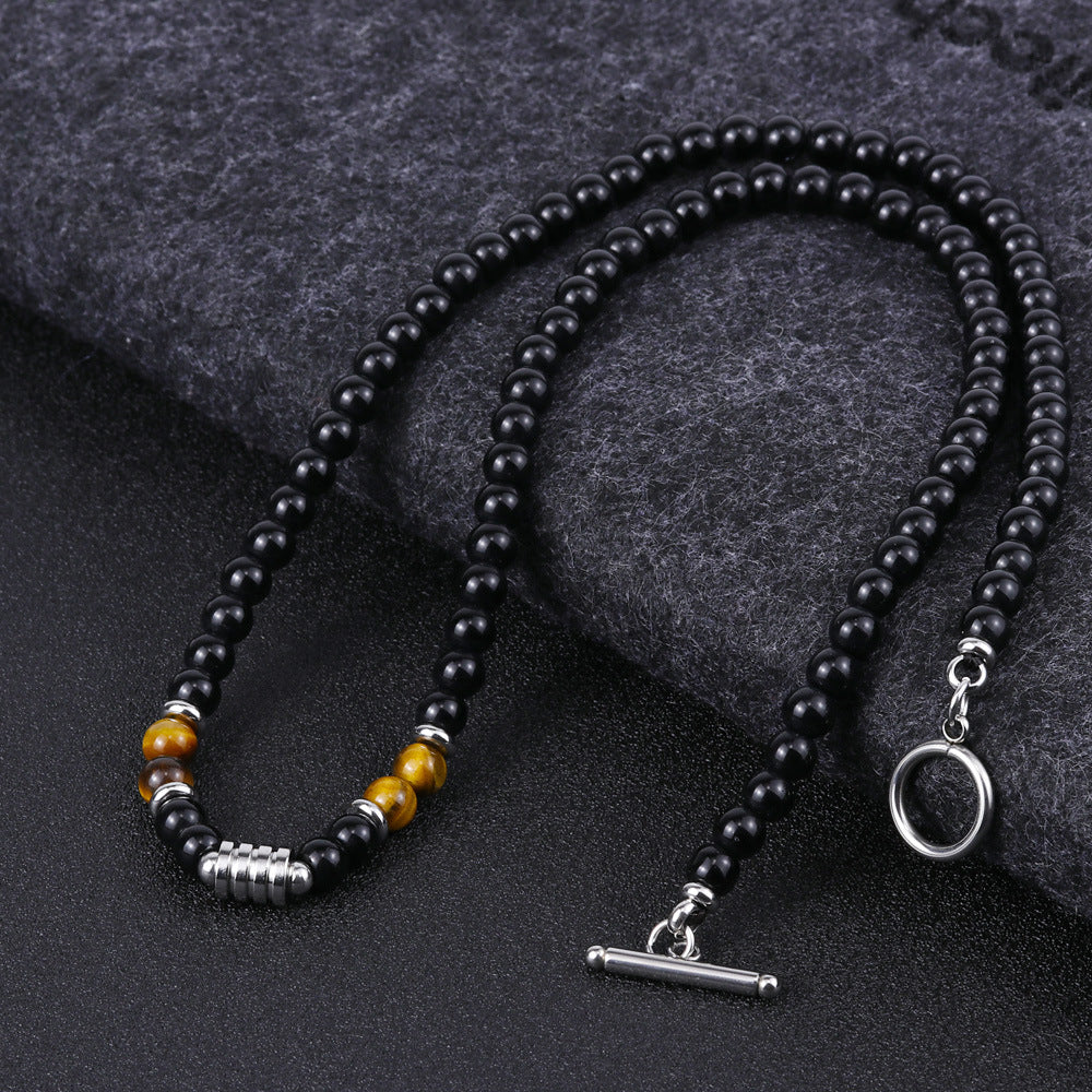 Wholesale titanium steel men' s tiger eye stone necklace