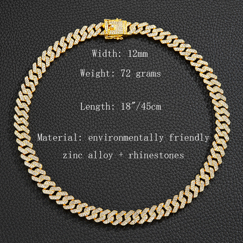 Wholesale full diamond 12mm Cuban chain men's cool necklace