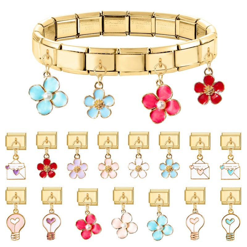 Wholesale  Italian Charm Bracelet 9mm DIY Flower Pendant Creative Stainless Steel Composable Bracelet